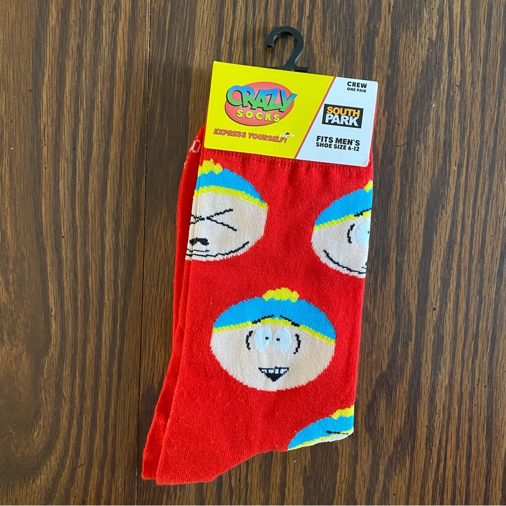NWT Men’s Shoe Size 6-12 Red South Park Crew Socks Eric Cartman Crazy Socks